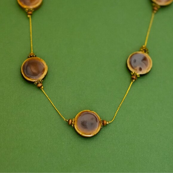 30 inch, Vintage Art Deco Circular Faux Gems Gold Tone Necklace - K46 - Picture 1 of 3